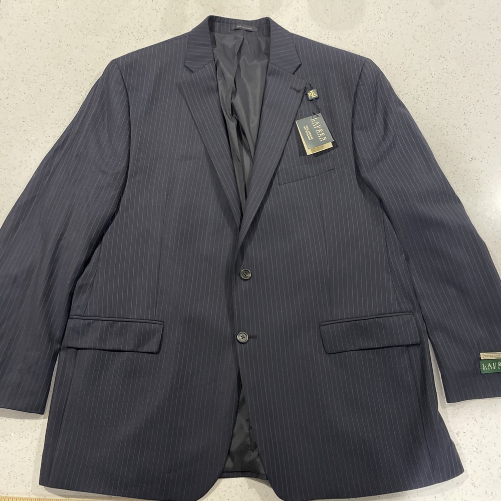 Lauren Ralph Lauren Lord And Taylor Mens Size 48L Blazer Navy‎ Striped Wool Vntg
